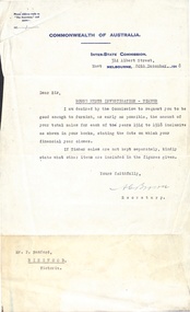Document, Bamford Bros Ringwood - Letter from Commonwealth of Australia Inter-State Commission and Bamford Reply December 1918