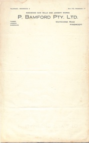 Document, P. Bamford Pty Ltd, Whitehorse Road, Ringwood - letterhead