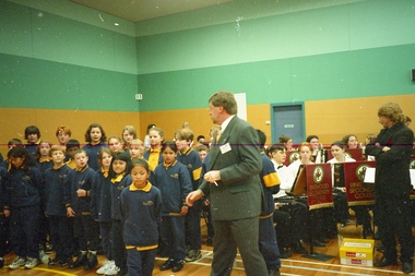 Photograph - Collection, Great Ryrie Primary School, Heathmont students with visiting Ringwood Secondary College Band groups. Occasion and Year unknown