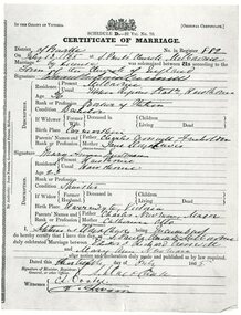 Document, An excerpt of the account book from Charles Newman 1860-1893, including marriage certificate of Mary Ann Newman, daughter of Charles, to Edward Richard Crosswell