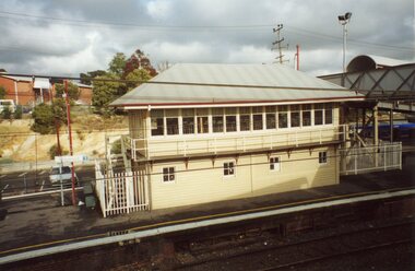 Photograph, Ringwood Railway Precinct circa 2008, showing the heritage Signal Box, later relocated on the north side of the Station building