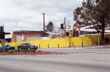 Photograph, Ringwood Railway Precinct circa 2009, demolishing the shops on north-east corner of entrance