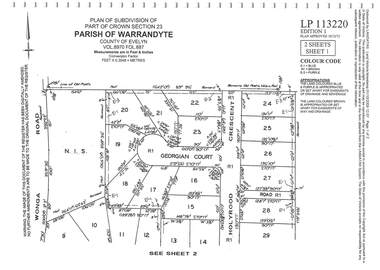 Document - Subdivision Plan, LP113220 Part of Crown Section 23, Parish of Warrandyte, County of Evelyn Vol 8970  Fol 687 - 1975