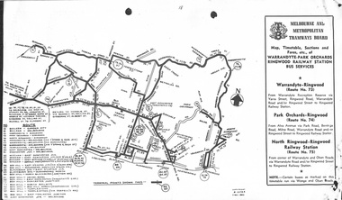 Pamphlet, Information on revised Bus ticketing arrangements from Warrandyte, Park Orchards or North Ringwood to Ringwood Railway Station Copyright 1963