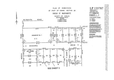 Document - Subdivision Plan, LP135787 Part of Crown Section 23, Parish of Warrandyte, County of Evelyn, Vol 9293 Fol 947 and Vol 9503 Fol 640 - 1984