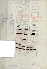 Document, Map showing numbered subdivision allotments with hand-written notations and redactions - 1924