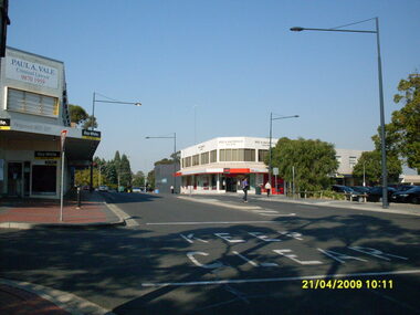 Photograph, Ringwood Street looking south, Ringwood on 21 April 2009.  Civic Place on left, Seymour Street on right, with Paul Vale (criminal lawyer), Holt & Macdonald (solicitors) and Ray White (real estate)