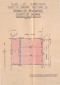 Document, Plan of Subdivision - Part of Crown Portion 5, Parish of Ringwood, County of Bourke - (Undated)