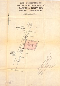 Document, Plan of Subdivision - Part of Crown Allotment 26A, Parish of Ringwood, County of Mornington - Circa 1961