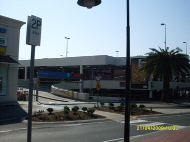 Photograph, Looking along Eastland access road looking northeast, on 21 April 2009. Showing entrance ramp to Eastland multi-level carpark