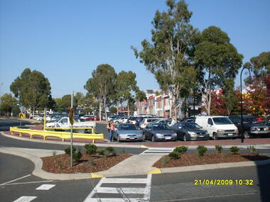 Photograph, Looking along former Adelaide Street, from the access road roundabout, towards the south-east, on 21 April 2009. Showing pedestrian crossings