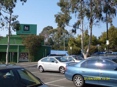 Photograph, Looking across stage 4 Eastland carpark, towards the south-east, on 21 April 2009. Showing Harris Scarfe store