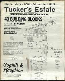 Card - Land Subdivision Clipping, Tucker's Estate, Ringwood, Vic. - 1913