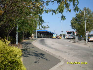 Photograph, Looking south south-west on Maroondah Highway, on 21 April 2009, showing bus terminus entrance