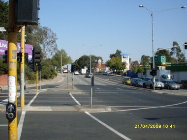 Photograph, Looking west along Maroondah Highway, on 21 April 2009,from east corner of Warrandyte Road