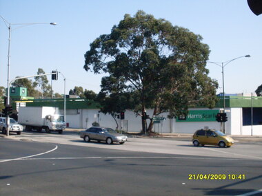 Photograph, Corner of Maroondah Highway and Warrandyte Road showing Harris Scarfe shop, on 21 April 2009