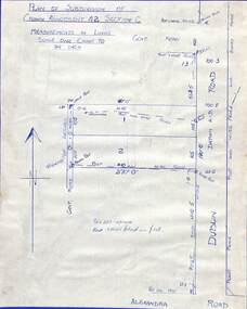 Drawing - Plan of Subdivision of Crown Allotment 42, Section C, Ringwood, Vic (Undated), Hand-drawn outline of residential allotments in Dublin Road north of Alexandra Road, Ringwood East, Victoria