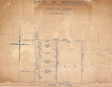 Map, Subdivision Plan of 5 residential allotments on Warrandyte Road and Oban Road, Ringwood, Victoria - (Undated - pre 1950s)