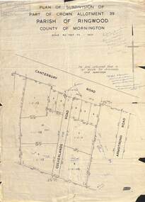 Map - Plan of Subdivision, Part of Crown Allotment 39, Parish of Ringwood, County of Mornington - (Undated - circa 1930s)