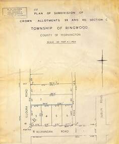 Map - Plan of Subdivision, Part of Crown Allotments 39 and 40 Section C, Township of Ringwood, County of Mornington - (Undated - circa 1930s)