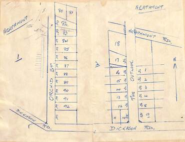 Map - Subdivision Plans, Residential allotments in Orchid Street and The Outlook, between Heathmont Road and Dickason Road, Heathmont, Victoria - (Undated - circa 1930s)