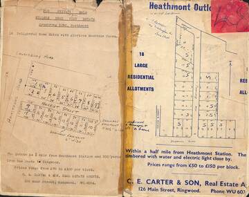 Card - Subdivision Maps, Millers Beau View Estate and Heathmont Outlook Estate Subdivisions, Heathmont, Victoria - (Undated - circa 1950s)