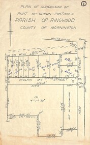 Map, Plan of Subdivision - Part of Crown Portion 3, Parish of Ringwood, County of Mornington (Undated, circa 1930s)