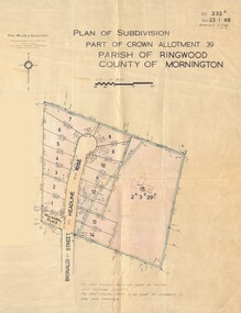 Map - Plan of Subdivision, Part of Crown Allotment 39, Parish of Ringwood, County of Mornington - 1968