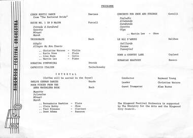 Pamphlet, Ringwood Festival Orchestra Concert Programme (undated)
