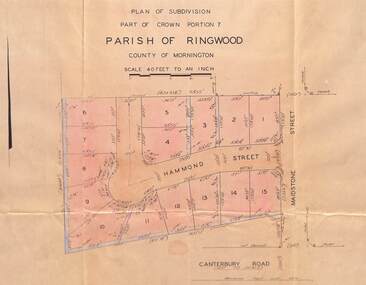 Map - Plan of Subdivision, Part of Crown Portion 7, Parish of Ringwood, County of Mornington - 1966