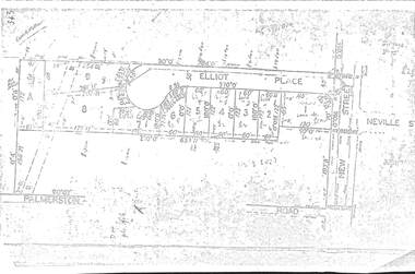 Map - Photocopy of Subdivision, Nine numbered allotments on Elliot Place off New Street, north of Palmerston Road, Ringwood, Victoria - 1971