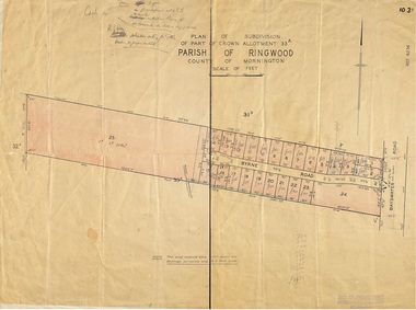 Map, Plan of Subdivision - Part of Crown Allotment 33A, Parish of Ringwood, County of Mornington - (Undated, circa 1920s-30s)