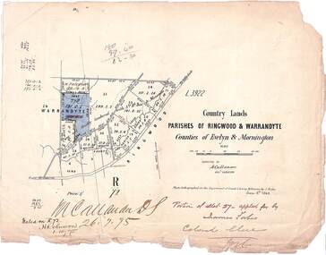 Map, Country Lands, Parishes of Ringwood & Warrandyte, Counties of Evelyn and Mornington - 1868
