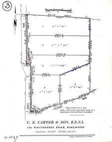 Map, Plan of Subdivision - 5 residential allotments on Knees Road and Falconer Road, Park Orchards, Victoria - 1967