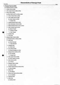 Memorabilia, Research notes on Descendants of George Pratt, Ringwood, Victoria