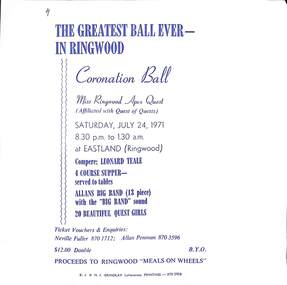 Pamphlet, Miss Ringwood Apex Quest Coronation Ball