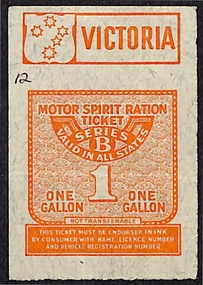 Ephemera, Victoria Motor Spirit Ration Ticket - one Gallon  c1941-1949