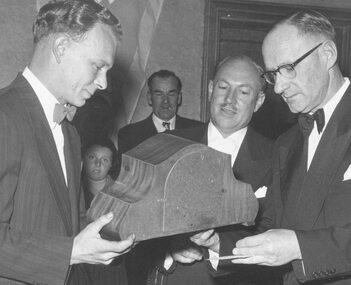 Photograph, Ringwood Football Club. Mr Wright, President EDFL making a presentation. c1950's