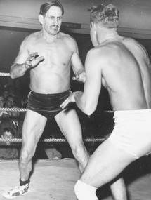 Photograph, Wrestling match, Ringwood. c1960. (Participants unknown)