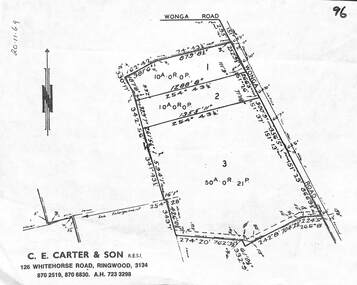 Map, Plan of Subdivision - 3 residential allotments on Wonga Road, Ringwood, Victoria - 1969