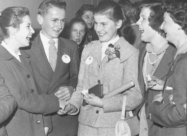 Photograph, Ringwood High School student Taty Sennyk at her naturalization ceremony held in the Ringwood Town Hall, 1956