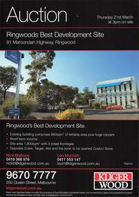 Flyer, Development Site Auction - 91 Maroondah Highway, Ringwood, Victoria (Former ANZ Bank site) - Thursday 21st March (2013?)