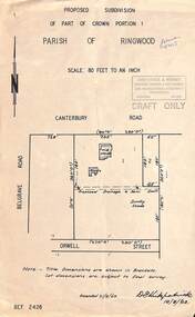 Map, Proposed Subdivision - Part of Crown Portion 1, Parish of Ringwood, Canterbury Road, east of Belgrave Road, Ringwood. 1963