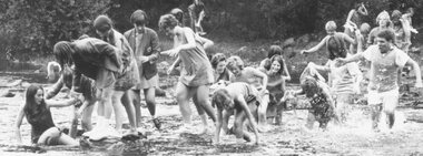 Photograph, Ringwood High School students- river fun at Yarra River, Warrandyte. c1968
