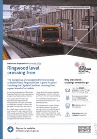 Pamphlet, Level Crossing Removal Newsletter Sep 2024 - Ringwood level crossing free (Dublin Road, Ringwood East) and new Ringwood East Station. (Big Build Project)