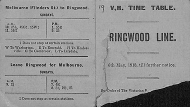 Card, V.R. Timetable - Ringwood Line - 6th May 1918