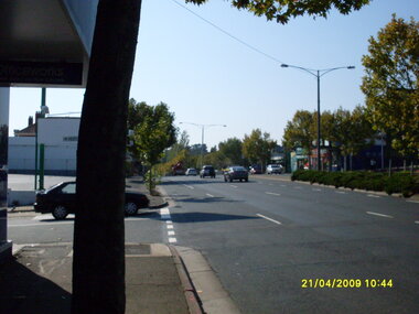 Photograph, Looking east at corner of Maroondah Highway and Pratt Street, on 21 April 2009