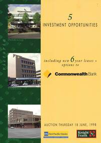 Document - Auction Notice and Marketing Report, Two storey building occupied by Commonwealth Bank of Australia and five retail shops, 20 Melbourne Street, Ringwood - 1998