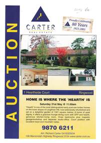 Document - Folder - The History of Hearth, Property Auction Notice and History Notes - 1 Hearthside Court, Ringwood, Victoria - 2003