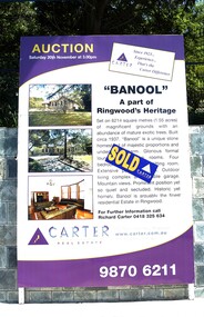Photograph, Di Bannister Photography, CE Carter's Auction Board for Banool Historic Homestead, Ringwood, 20 Nov 2004